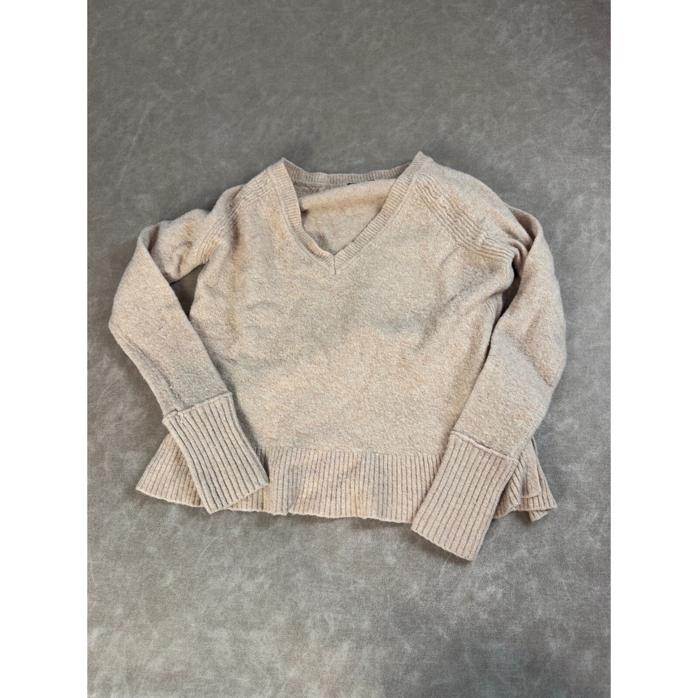 J. Crew Womens Knit Nylon Blend V-Neck Long Sleeve Pullover Cream Sweater XS